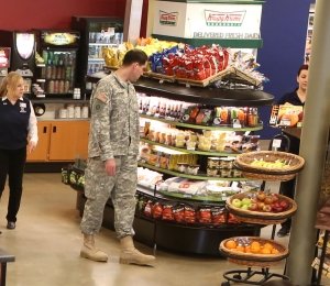 A Soldier at Fort Hood, Texas, looks for a better-for-you meal at the Express.