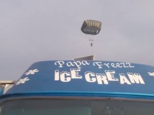 Only at Fort Bragg, N.C., can Soldiers drop in for an ice cream cone. The ice cream truck meets the Soldiers during their field exercises every Friday.