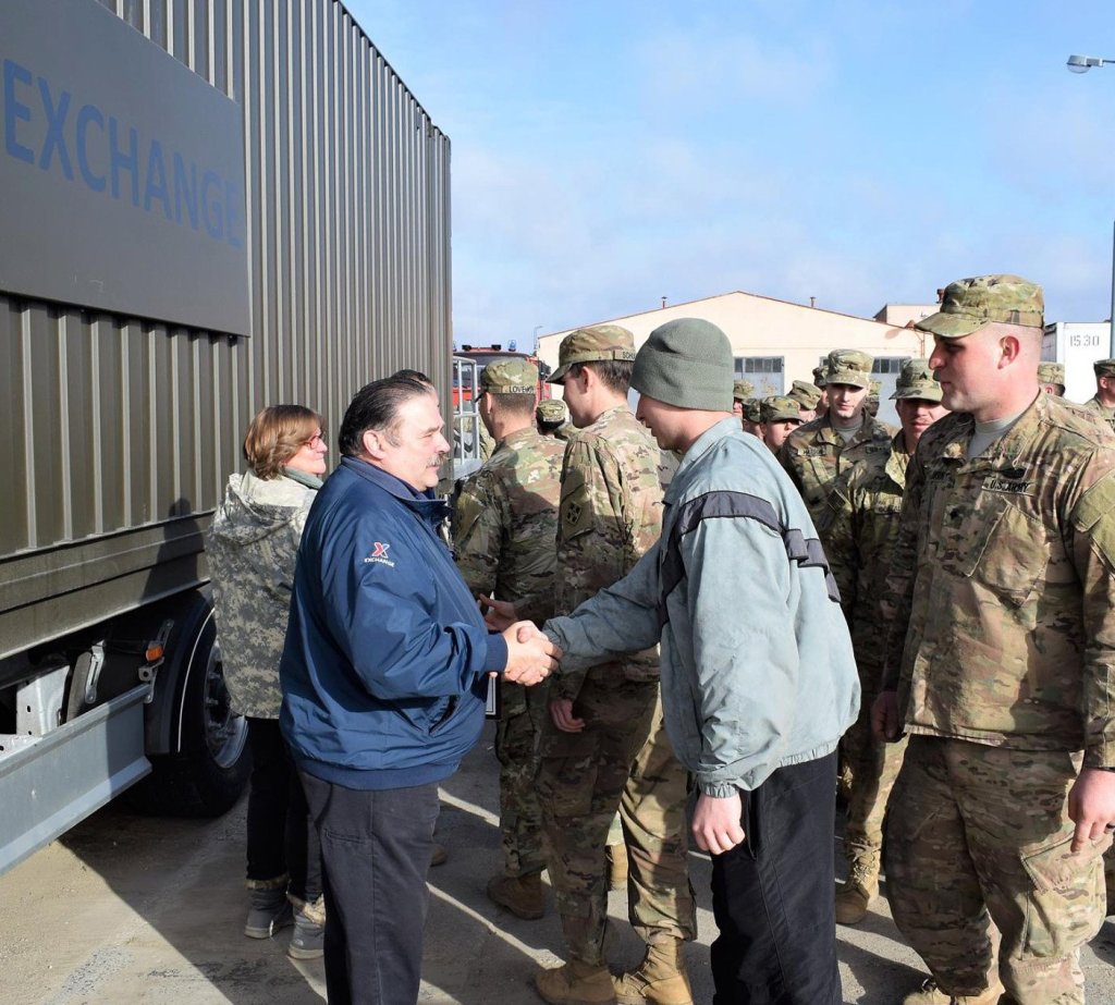 Ron McCool and the Exchange team receive a unit’s gratitude for a job well done. On the Exchange mission’s last day, Soldiers line up to thank the Exchange associates for their service at Poland’s Drawsko Pomorskie Training Area.