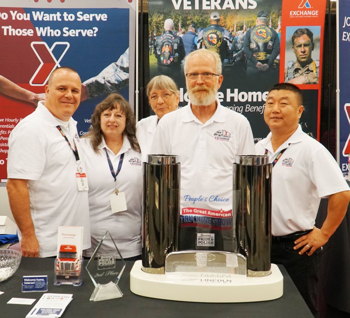 Left to right, Nick DeVincenzo, chief of fleet operations; Sheryl Rico, fleet transportation analyst; Dianna Williams, the Exchange’s first million-mile female driver; Bradley Wacks, two-time driver of the year and two-time GATS winner; and Billy Shirley, fleet, safety and compliance.