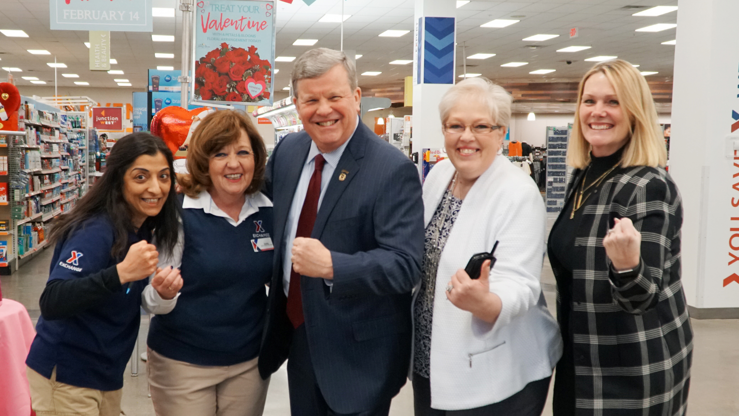 Director/CEO Tom Shull and the West Point Exchange team are primed for success in 2018 during a recent visit. From left: West Point Exchange Store Manager Urvi Acharya, Military Clothing Store Manager Debi Deleno-Dilello; Mr. Shull; General Manager Angela DeRosa; and Region VP Rebecca Santee.