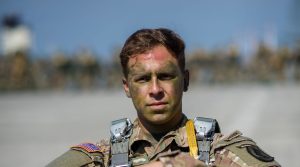 A U.S. Army 173rd Airborne Brigade paratrooper prepares to board a U.S. Air Force C-130J Hercules during exercise Swift Response 16, June 7, 2016 at Ramstein Air Base, Germany. Swift Response is a joint, multinational-exercise designed to train the U.S. Global Response Force alongside high-readiness forces from Belgium, France, Germany, Italy, the Netherlands, Poland, Portugal, Spain and the United Kingdom. The 173rd Airborne Brigade (Sky Soldiers) is the U.S. Army's Contingency Response Force in Europe, providing rapid forces to the United States European, Africa and Central Commands areas of responsibilities. (U.S. Air Force photo by Staff Sgt. DeAndre Curtiss/Released)