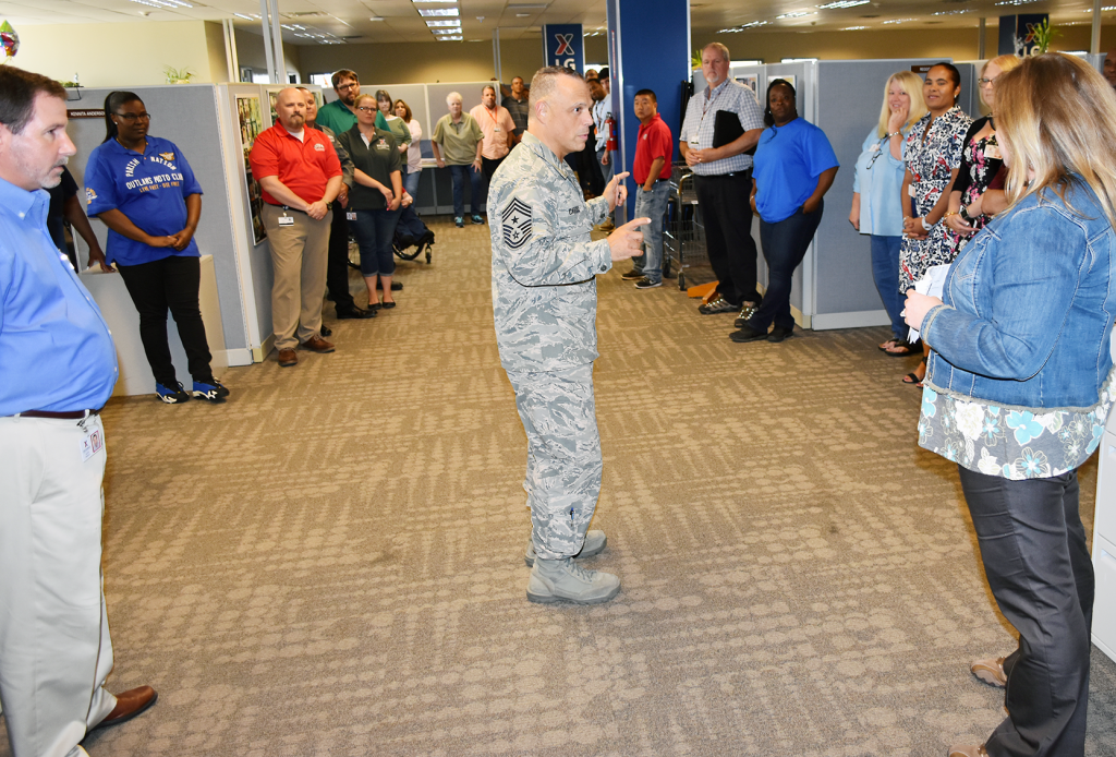 CMSgt Matthew Caruso, senior enlisted advisor to Gen. Darren McDew of the U.S. Transportation Command, visited Exchange headquarters and the Waco Distribution center recently to get a first-hand look at the Exchange’s massive logistics and supply chain network.