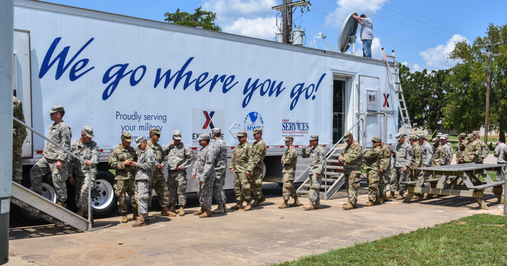 A mobile field exchange served National Guard members deployed to Bastrop, Texas, for Hurricane Harvey relief efforts in 2017.