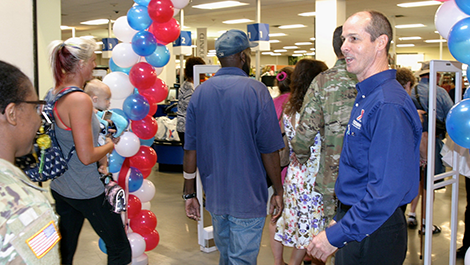 General Manager Jeff Hyatt welcomes shoppers to the newly renovated Exchange at Fort Huachuca, Ariz.