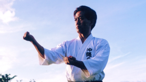 Butler Express Manager Toru Kiyan practices a basic style of Okinawa Kempo called “Seisan.”