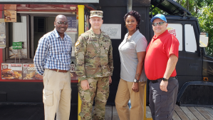 LTC Vernon Jakoby and his inspectors, Will Davis, Yvette Baptiste and Gabe Pierce at Kosovo's Camp Film City.