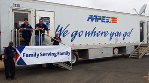 DAVIS-MONTHAN AFB, Ariz. - Darien Nesbitt, Leslie Petersen, Jason Murfin and Aida Alicea staff a mobile field exchange set up about 90 miles away in Florence, Ariz., for an Arizona Army National Guard military exercise.