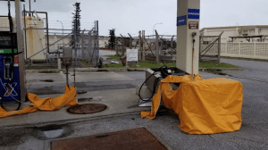 Toppled gas pumps at Kadena AB on Okinawa.