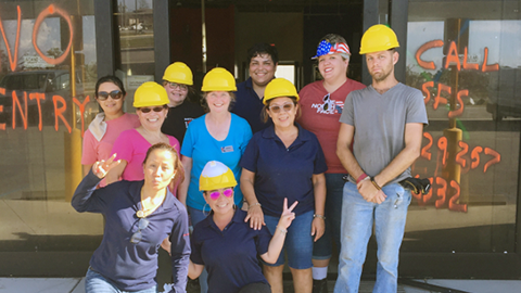 Joan Gonzalez, Helen Radenheimer, Alexander Gonzalez, Marne Gulde, Justin Williams, Helen Brock, Lillian Pena, Kristjana Tummenelli, Zuleika Pena and Ling Baskowitz are ready to work at the Tyndall AFB Exchange.