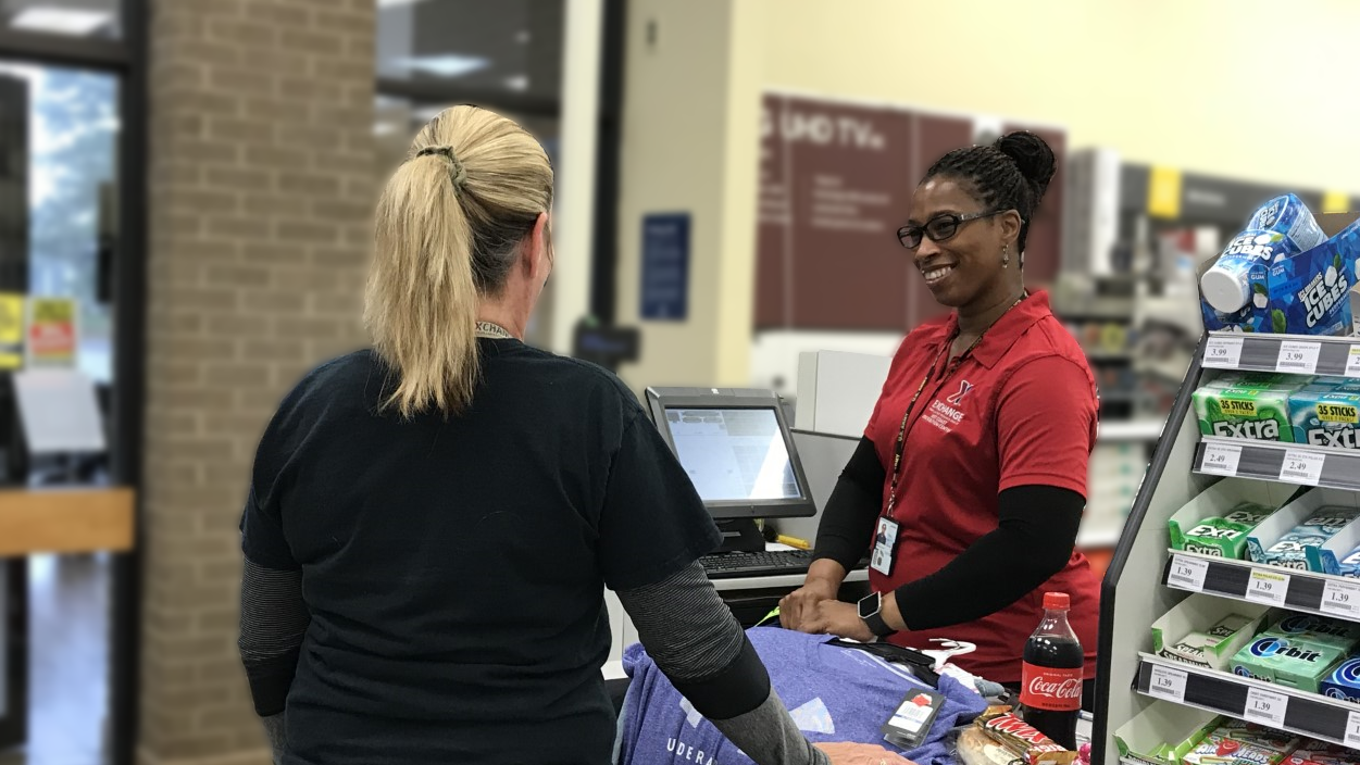 Larissa Odom waits on a valued customer at the Arnold AFB Exchange.