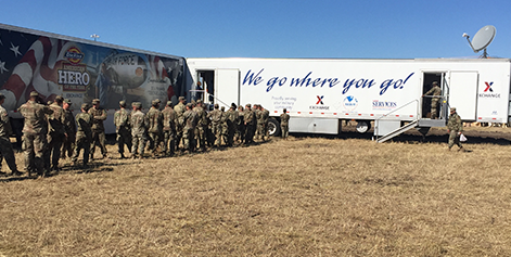 Soldiers queue up to the Exchange's MFE near the Texas border.