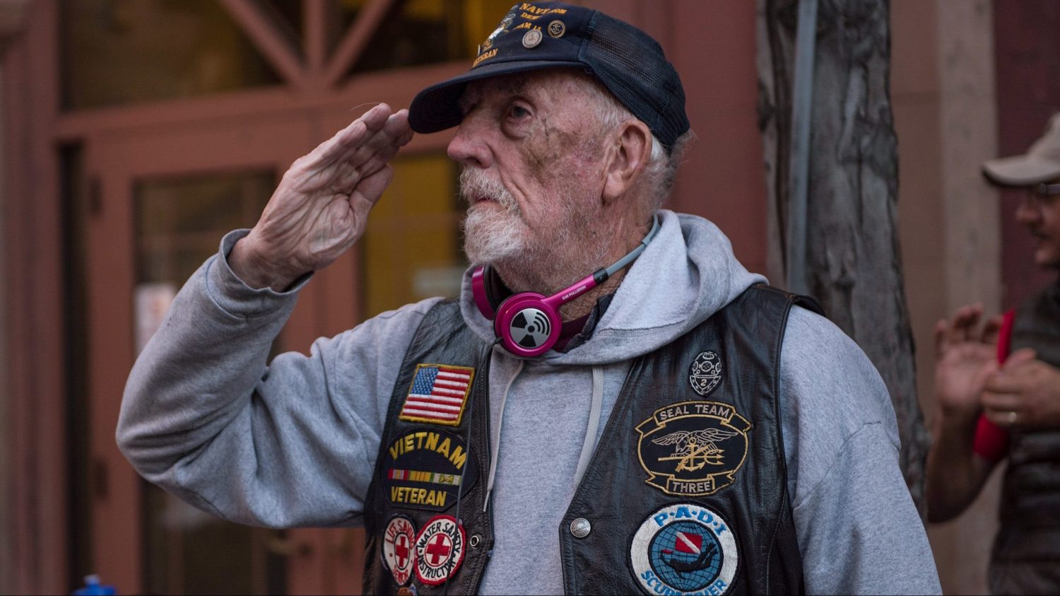 A veteran gives a salute to passing Fairchild Air Force Base Airmen during the annual Armed Forces Torchlight Parade May 20, 2017, in downtown Spokane, Washington. The Lilac Festival began as local club that held annual flower shows until the celebration merged with the newly appointed Armed Forces day in 1949.

(U.S. Air Force Photo / Airman 1st Class Ryan Lackey)