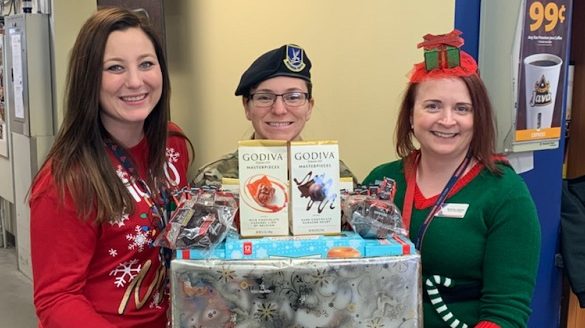 At Whiteman AFB, left to right, Express Shift Manager Melissa Munson; Master Sergeant Melissa Villalobos, 509th Security Forces Squadron Flight Chief; Emma-Jane Cariglio, Express Store Manager.