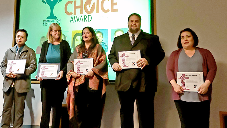 Left to right, Terry Vo, Marissa Tireng, Angela Comstock Bertog, Mike Waycaster and Angela Peasley