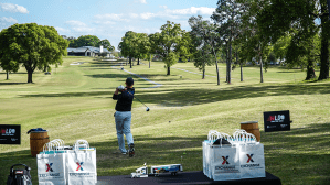 Golfer swings at Fort Benning, Ga.