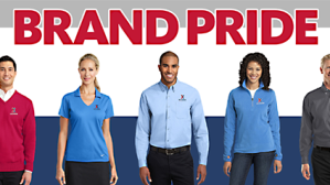 Exchange associates wearing logo shirts under "Brand Pride" headline.