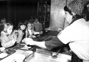 Hungry youngsters at the Munich American Elementary School, 1981.