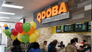 Line at Qdoba restaurant.