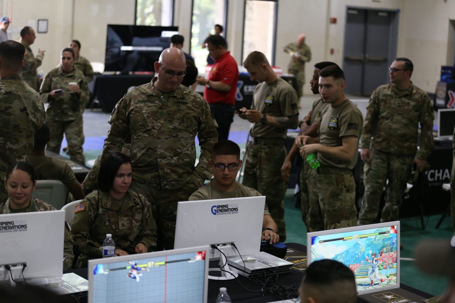 Soldiers play video games at Camp Mabry