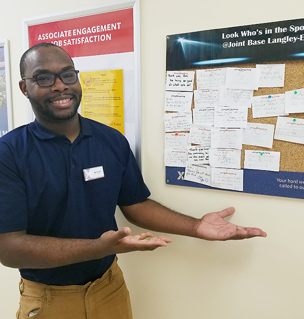 Tre'vonn Spruiell, a supervisory customer experience associate at the Fort Eustis Exchange, is well represented on the comment board. "Tre'vonne thank you for shining like the star you are,” posted a coworker.