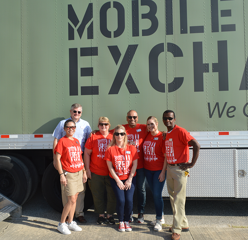 The Exchange's Leah Johnson, Marc Floyd, Sabina Brink, Katrina Kirkwood, Roland Guerra, Alison Clement and Cleveland Sykes told military brats all about how MFES really do carry out the mission, "We go where you go."