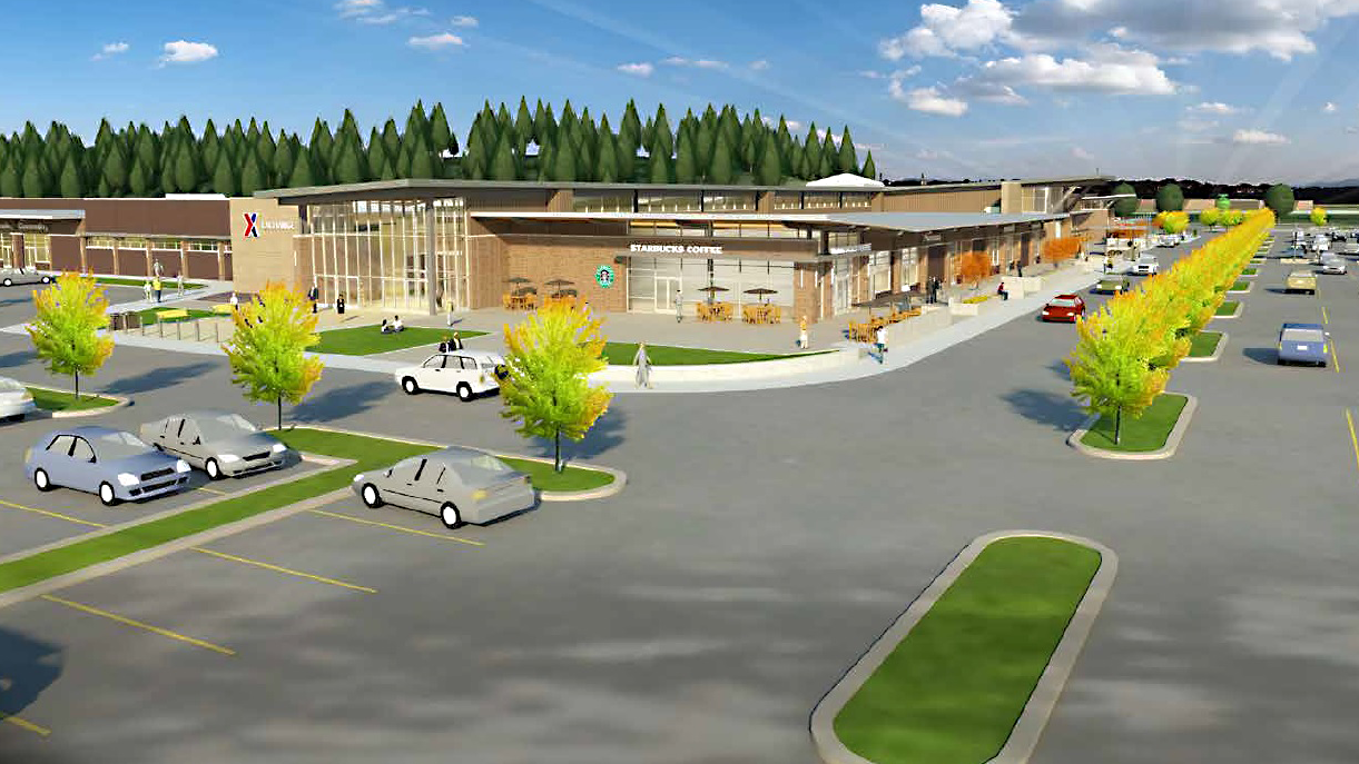 A rendering of the southeast corner of the Joint Base Lewis-McChord Main Exchange shows what the completed expansion and renovation will look like by August 2020. 