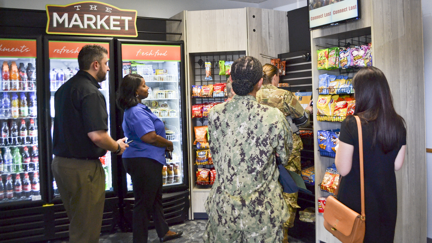 Micro markets, like this one at Tinker AFB, are self-service convenience stores that provide Warfighters 'round-the-clock access to snacks and small meals, including fresh fruit, salads, sandwiches and beverages in line with the Exchange’s BE FIT program.