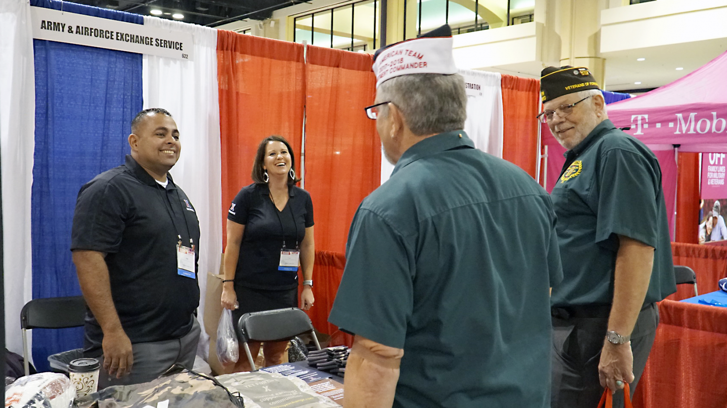 Jose Hernandez and Leah Mathews, managers on the Exchange's corporate communication team, spread the word about tax-free online shopping for life for Veterans at ShopMyExchange.com. The Exchange team interacted one on one with Veterans during the 120th National VFW Convention in Orlando, Fla.