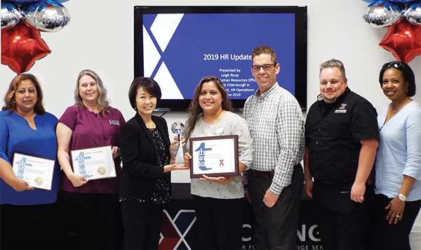 Fort Campbell's HR Office was judged the best of the best for accomplishments in 2018. Left to right, HR Assistants Noriliz Del Rio Rogers and Kimberly Leipheimer; EVP and Chief HR Officer Leigh Roop; Fort Campbell HR Manager Cecilia Luna; Dr. Patrick Oldenburgh, Vice President HR Operations; Regional HR Manager Richard Mora; and Central Region Senior Vice President Marla Smith.