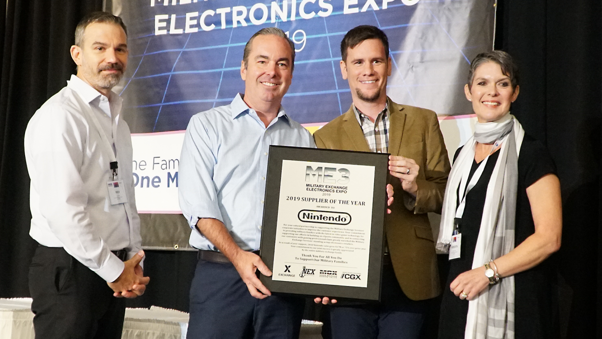 Left to right, Rich Daniel, DMM at MCX; Michael Sullivan, Spec 4 International on behalf of Nintendo; Randy McKinley, DMM, Exchange; and Meredith Jackson, DMM, NEX.