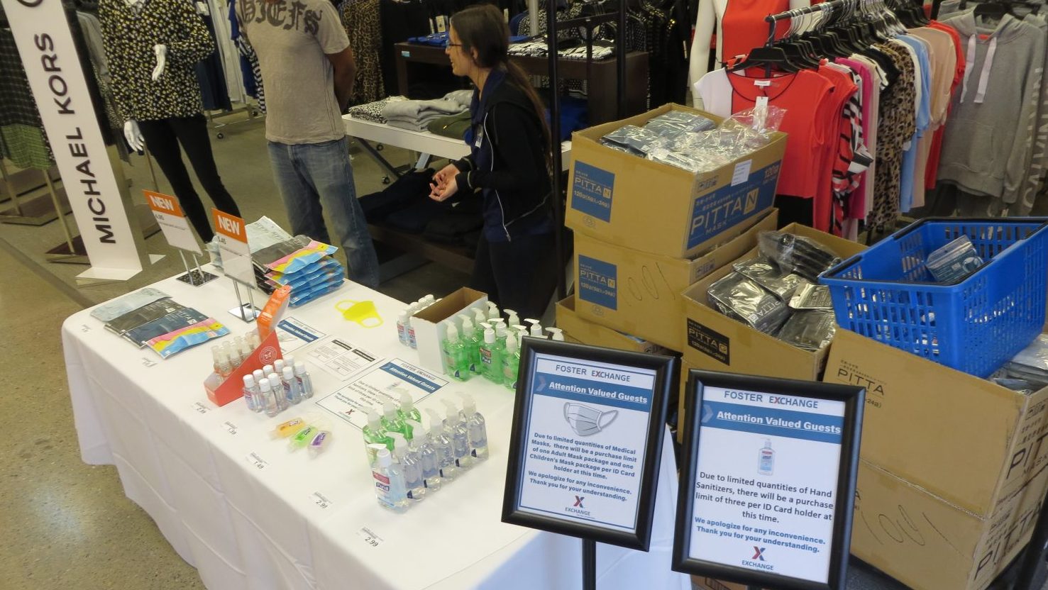 Exchanges, such as this one at Camp Foster, Japan, rushed to get hand sanitizers and other in-demand products to customers as quickly as possible.