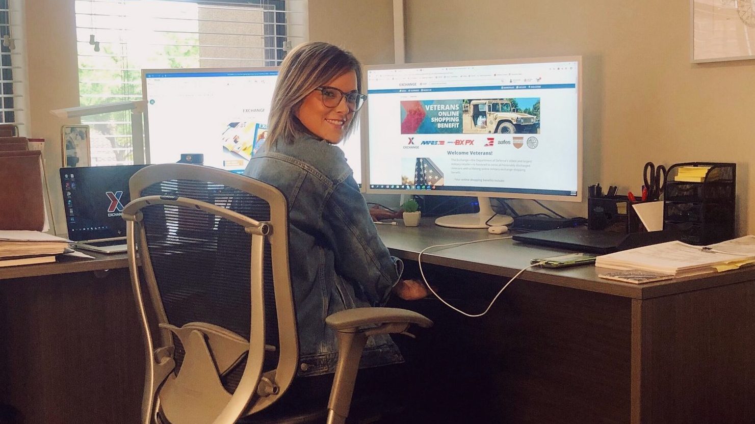 Like many Exchange headquarters associates, Social Media Designer Emily Zarsk is working from home until May 20 due to the COVID-19 pandemic. Zarsk uses a dedicated workspace separate from the common areas of her home to maximize productivity while teleworking.