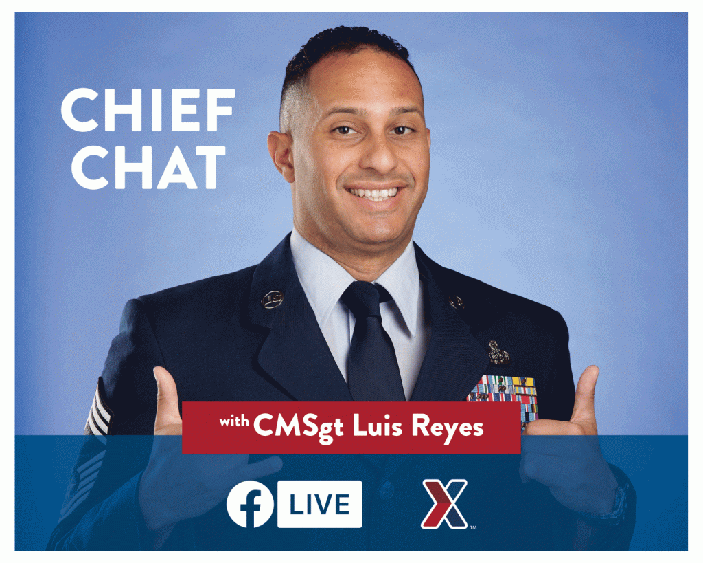  The Exchange's senior enlisted advisor, Chief Master Sgt. Luis Reyes brings morale boost while hosting celebrities and musical guests during live segments on the Exchange’s Facebook page.