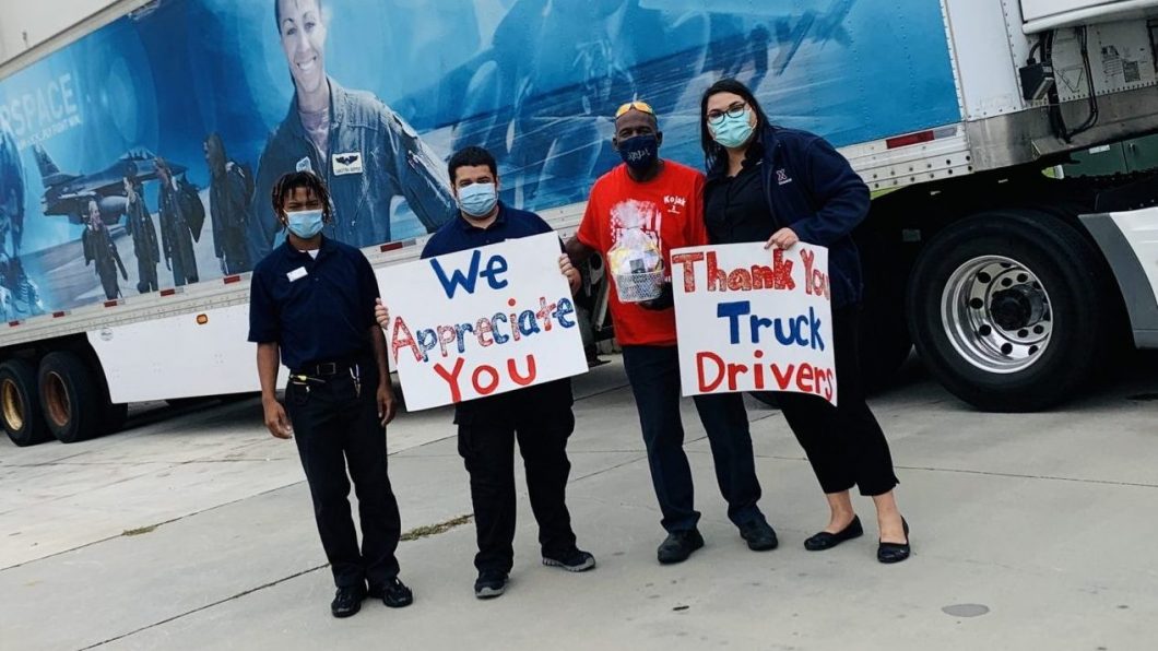 Members of the Fort Gordon Class Six team surprise Exchange Motor Vehicle Operator Nathaniel “Kojack” Greene in honor of National Truck Driver Appreciation Week Sept. 18. From left, Laborer Akili Johnson, Warehouse Worker Daniel Herrera, Greene and Store Manager Jessica Yandall.