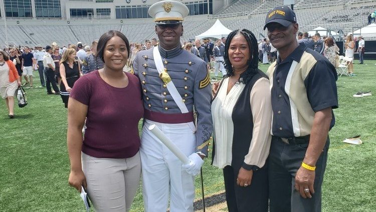 Shirley Hudson with her family at son Edrick's West Point graduation. From left, Erika, Edrick's twin sister; Edrick; Shirley and her husband, Eddie.