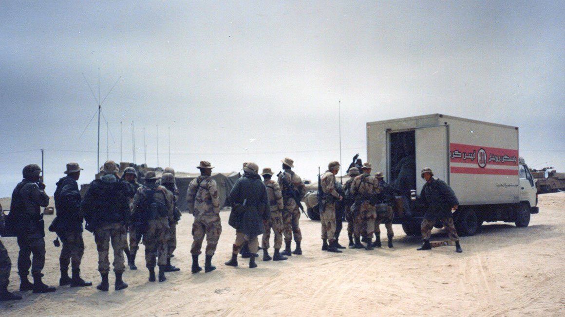 A Baskin-Robbins mobile unit serves troops deployed to Kuwait during Operation Desert Storm in 1991.