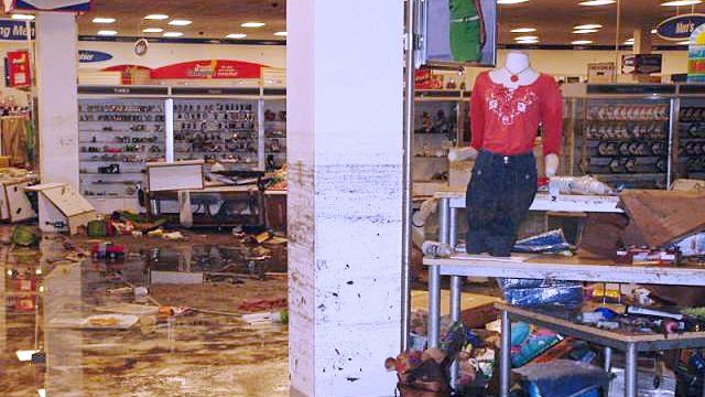 Flood damage at the Keesler BX. Some merchandise floated out into the parking lot.