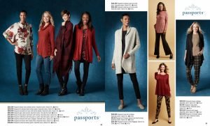 Example pages from the Exchange's 2021 fall fashion trend guide, showing women's apparel