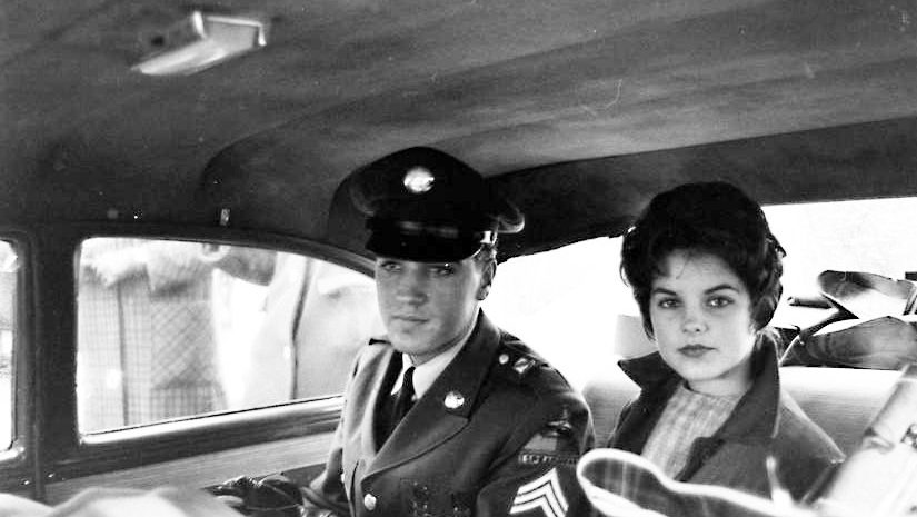 Elvis Presley and Priscilla Presley leave the house he and his family occupied in Bad Nauheim, Germany, March 1960.