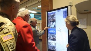 Lawton Mayor Stan Booker tries out the new tourism kiosk at the Fort Sam Exchange mall on Nov. 28.