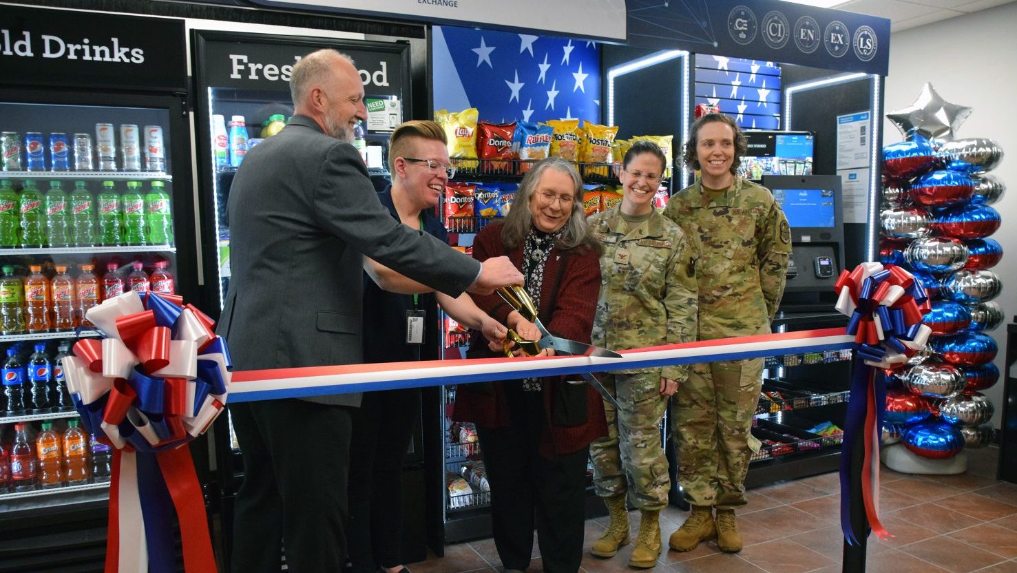 <b>From left: Exchange General Manager Adam Shaw; Services Business Manager Sara Bateman; Air Force Institute of Technology Chief Academic Officer Dr. Heidi Ries; AFIT Director of Staff Col. Sarah Isbill; and 88th Mission Support Group Commander Col. Sirena Morris.</b>