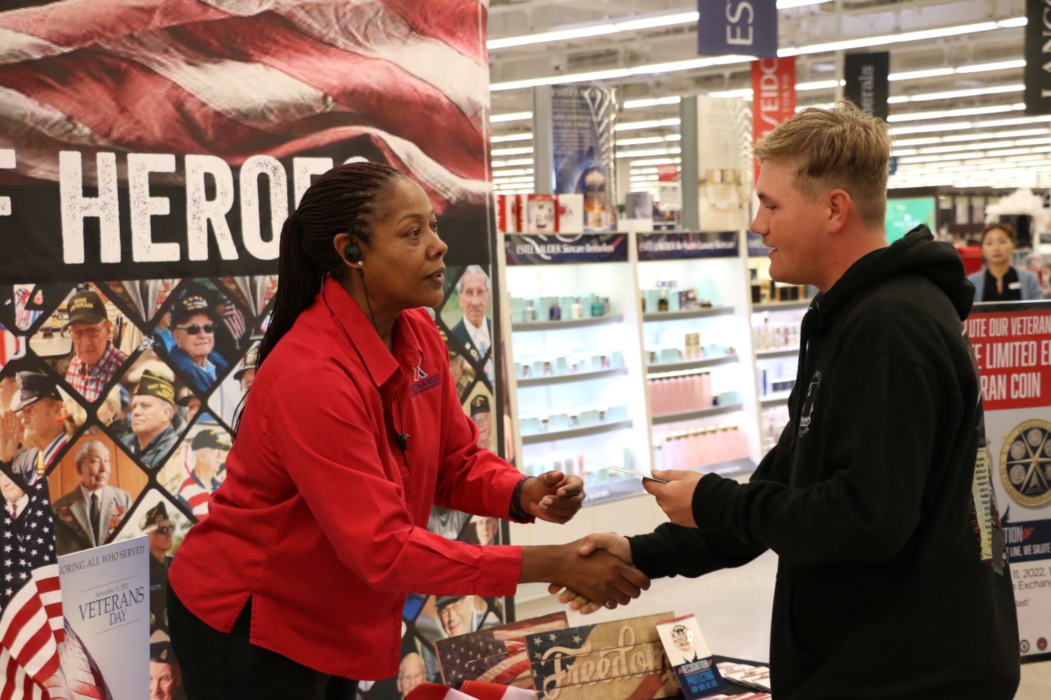 Debra Melton, main store manager at the Camp Humphreys Exchange, greets a customer.