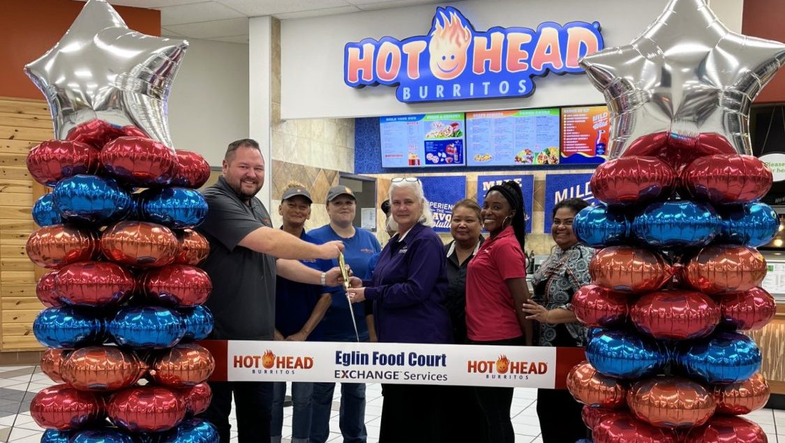 Zachery Ketring- Hot Head Burritos Owner, Holly Uptagrafft- Hot Head Burritos Manager, McKenzie Score- Hot Head Burritos Associate, Andrea Jackson- Hot Head Burritos Associate (can't be seen in the picture, but she is standing next to Mckenzie Score), Sheila Clark- General Manager, Jay Capalad- Food Court Manager, Jasmine Hill- Services Assistant, Yaluisnett Smith- Services Assistant.