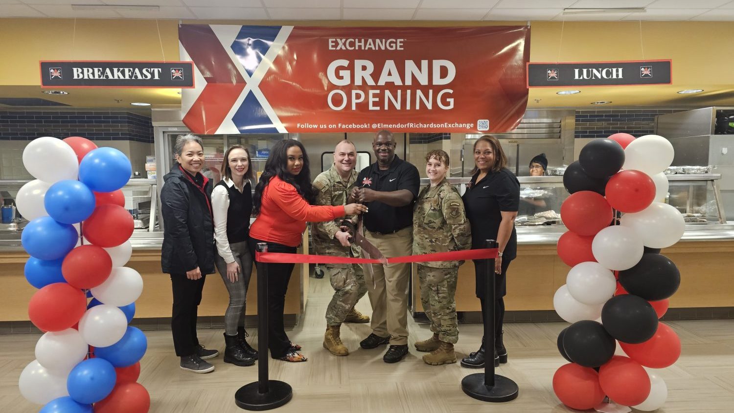 <b>From left: Exchange General Manager Keola Chan, Services Operations Assistant Emily Borchert, Services Business Manager Dahlia Haliburton, 673rd Medical Group Deputy Commander Col. Stefan-Dogar, retired Lt. Col. Anthony Sean Jordan, Nutritional Medicine Flight Commander Maj. Lindsey T. Colgan and University of Alaska Anchorage Vice Chancellor Deanne Woodard.</b>