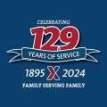 "Celebrating 129 Years of Service" logo