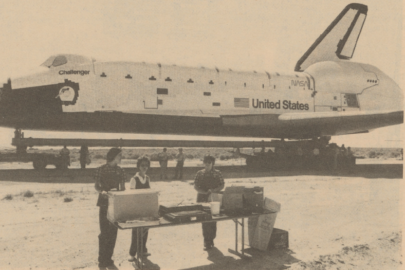 A trio of Edwards Air Force Base associates set up a buffet lunch for the crew that towed Space Shuttle Challenger from Palmdale, Calif., to Edwards in 1983.