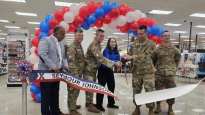 Exchange and installation leaders cut the ribbon on the upgraded Seymour Johnson Air Force Base Exchange.