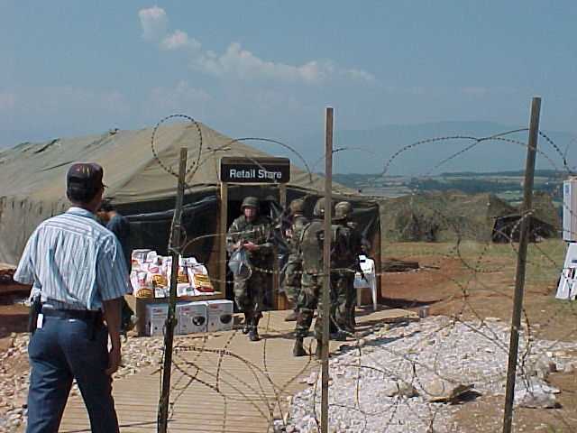 1999 photo of Camp Bondsteel Exchange in a tent.