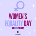 Women's Equality Day logo with four photos of female Exchange associates.